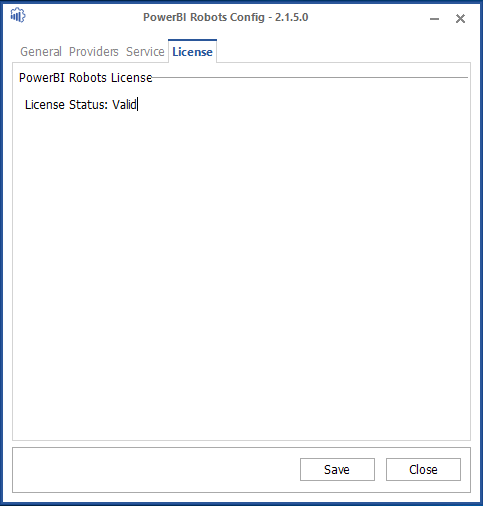 PowerBI Robots license validation status interface